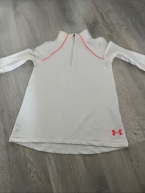 Under Armour White Kids' Swim Rashguard with Neon Pink Accents